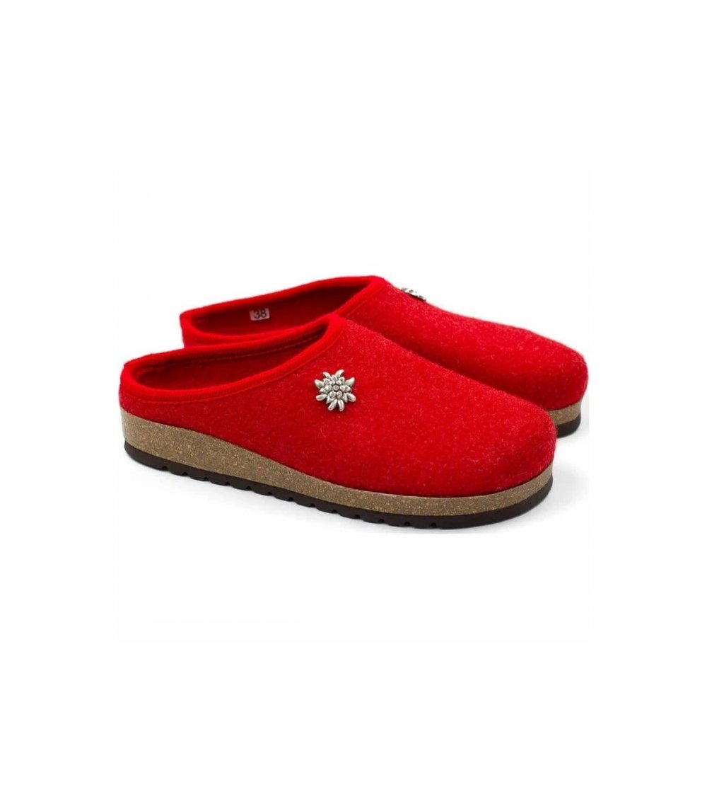 Pantofole Sabot Chalet Rosso in feltro di pura lana