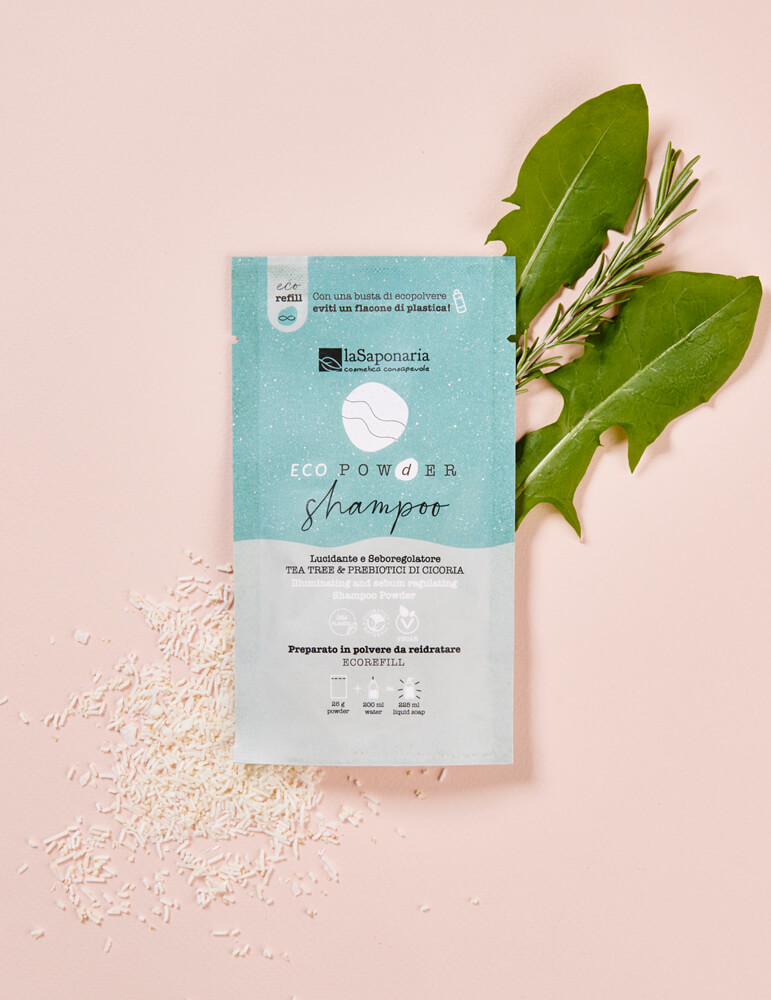Shampoo in polvere lucidante e seboregolatore - Tea Tree e Prebiotici di Cicoria