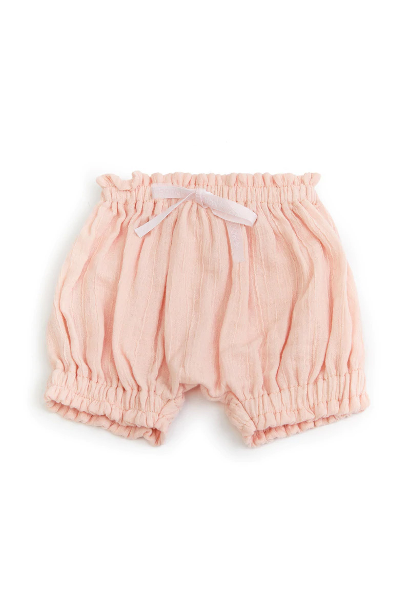 Shorts con Volant rosa per neonate e bimbe in mussola di Bamboo Organico
