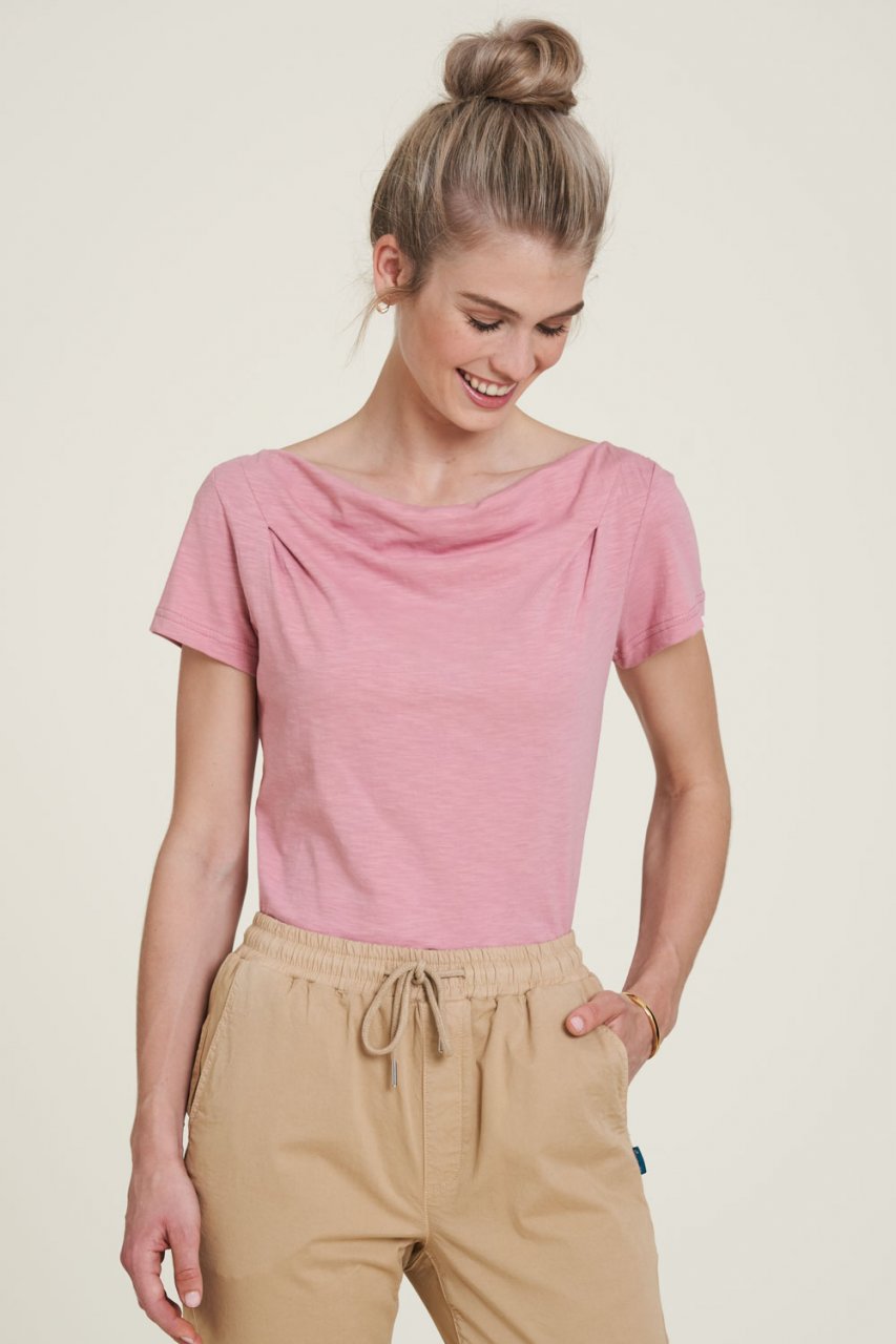 T-shirt a Cascata Vintage Pink da donna in cotone biologico organico