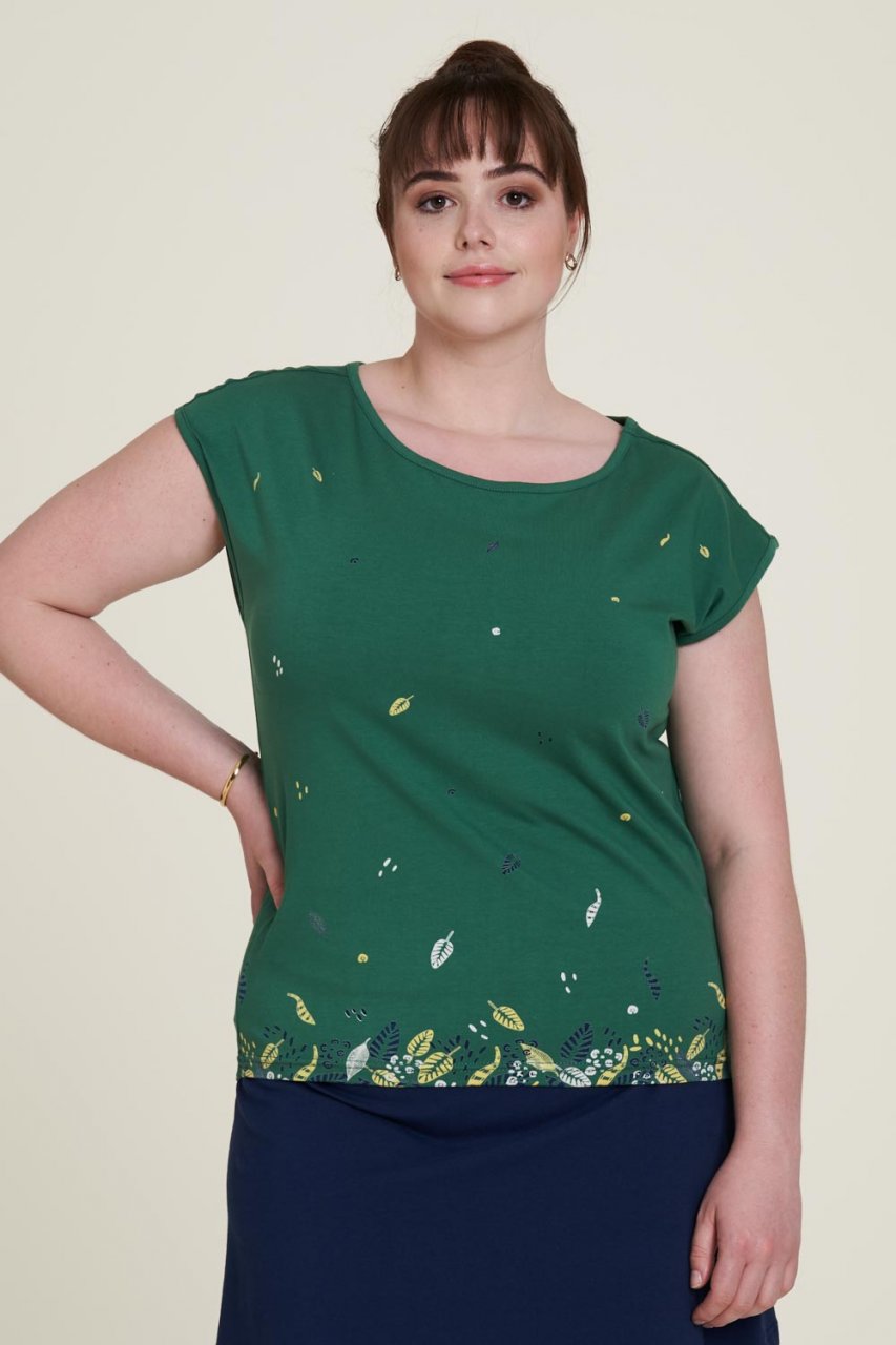 T-shirt Foglie sul Verde da donna in cotone biologico organico