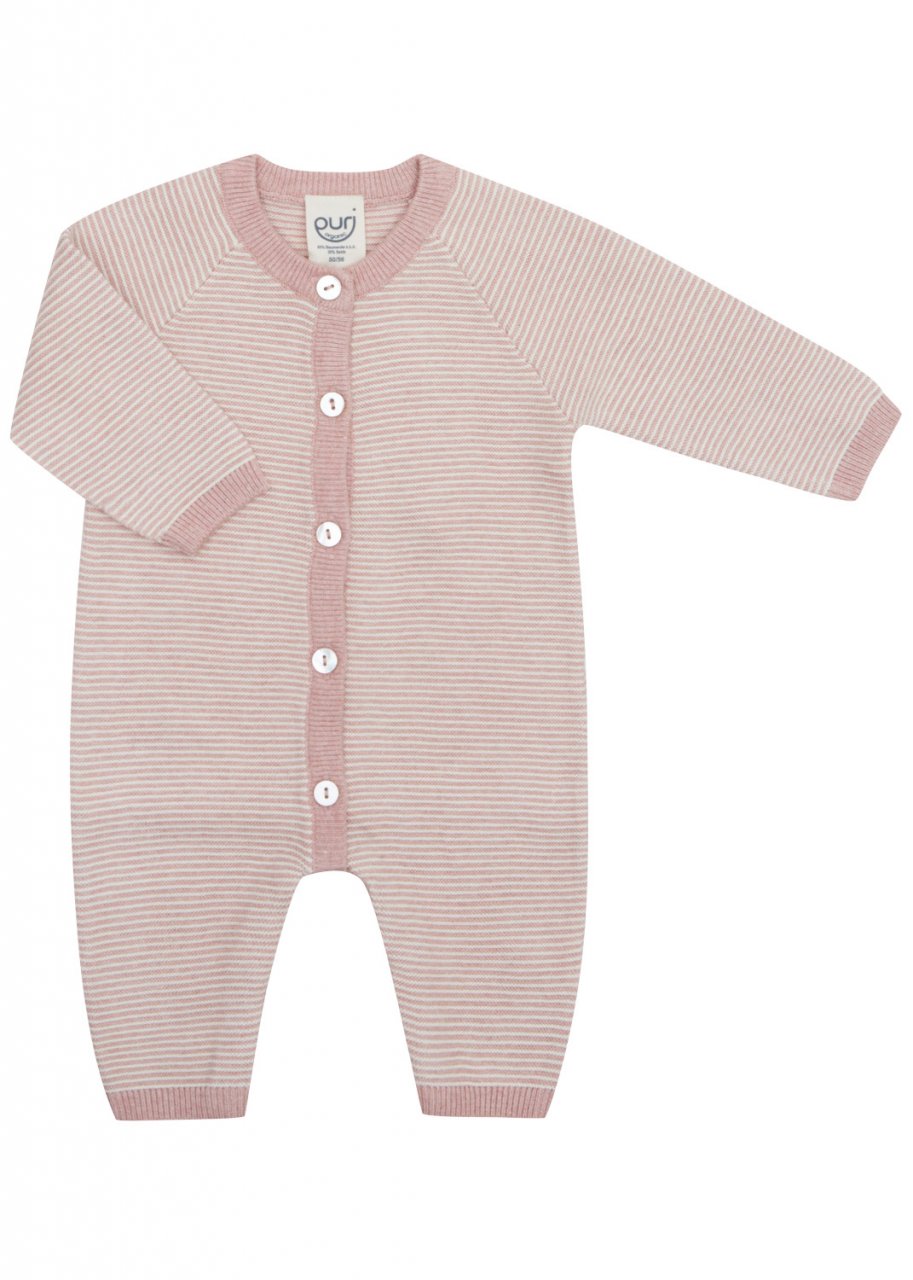 Tutina a maglia a righe rosa e bianco per neonati in cotone biologico e seta