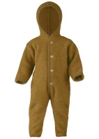 Baby hooded overall in organic wool - Saffron