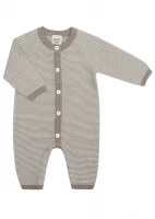 Tutina a maglia righe tortora e bianco per neonati in cotone biologico e seta