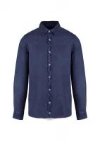 Navy washed shirt for men in pure organic cotton