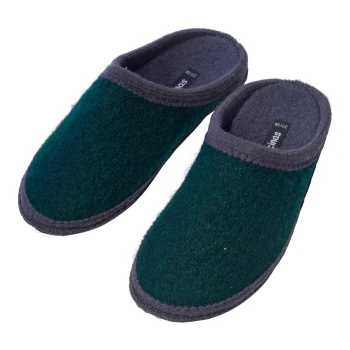 Pantofole in pura lana cotta Bicolore Verde Grigio_85721