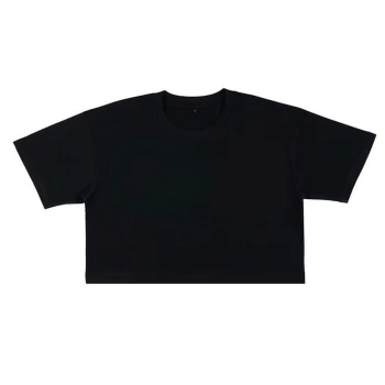 Women's short-sleeved short shirt in organic cotton - Black_74906