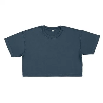 Women's short-sleeved short shirt in organic cotton - Black_74901
