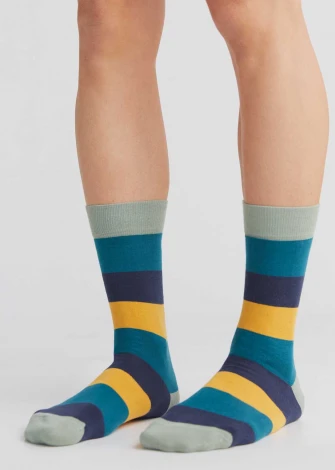 Green / blue / mustard striped socks in organic cotton Albero Natur_81190