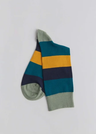 Green / blue / mustard striped socks in organic cotton Albero Natur_81192