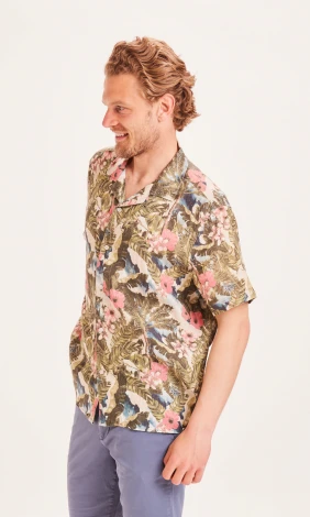 Man shirt WAVE Hawaii print in 100% Organic Linen_90769