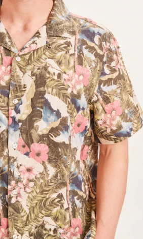 Man shirt WAVE Hawaii print in 100% Organic Linen_90771