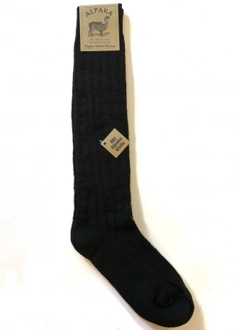 Black Perforated Women's Knee-high Socks in Alpaca and Wool_96886