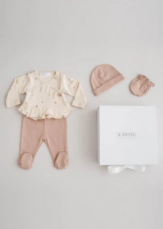 Vintage Pink gift set for baby girl in super soft organic PIMA cotton_96928