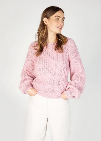 Honeysuckle Cropped Aran Sweater in pure merino wool_97588