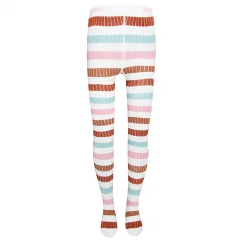 Girl's white tights with coloured stripes in organic cotton_99656