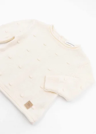 Mini pom-pom sweater for babies in organic Bamboo - White_100337