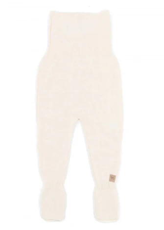 White knitted trousers with feet for babies in organic Bamboo_100365