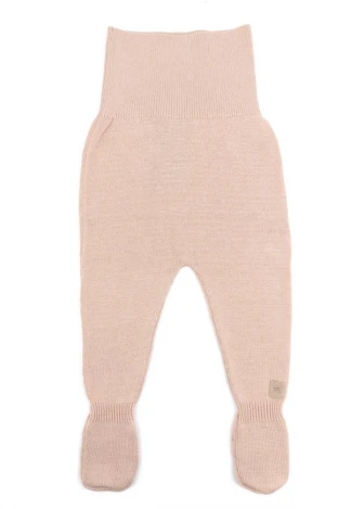 PINK knitted trousers with feet for babies in organic Bamboo_100345