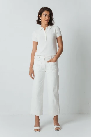 Maria women's straight trousers in organic cotton - White_100792