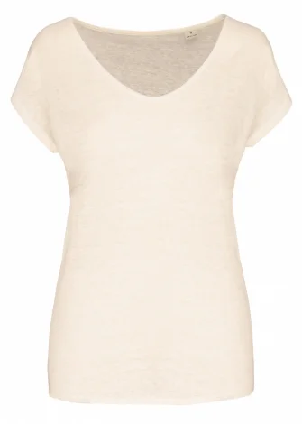 Gloria V-neck women's t-shirt in Linen - Ivory_103431