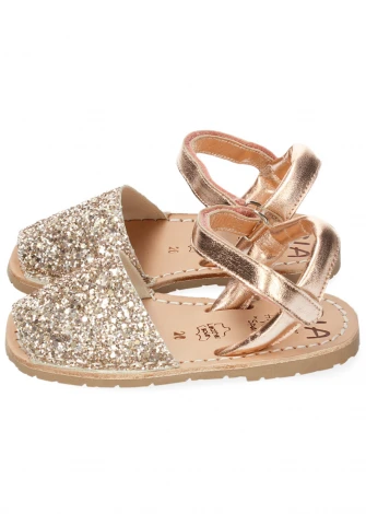 Girl's Glitter Peach Sandals in Natural Leather_103815