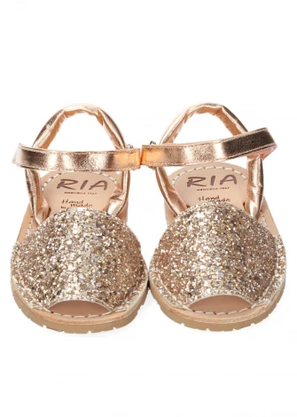Girl's Glitter Peach Sandals in Natural Leather_103816