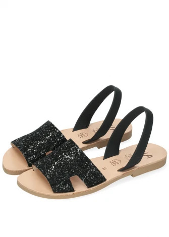 Women's Glitter Sandals in Natural Leather_103828