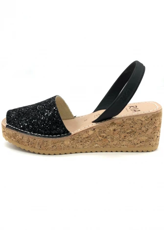 Women's Venecia Glitter Sandals in Natural Leather and Cork_103848