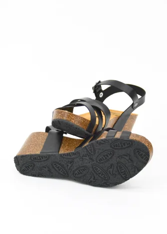 Women's Bretton black anatomical wedge sandals in cork and natural leather_104089