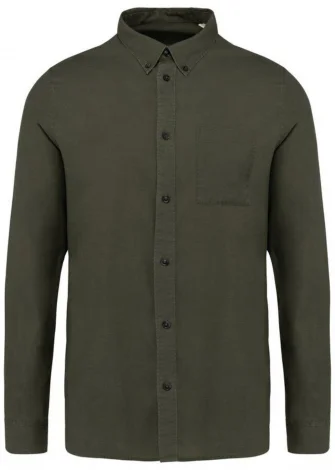 Khaki washed shirt for men in Lyocell TENCEL and organic cotton_105759
