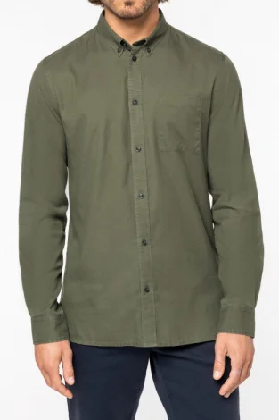 Khaki washed shirt for men in Lyocell TENCEL and organic cotton_105760