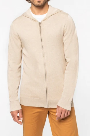 Beige men's hooded pullover in Lyocell TENCEL and organic cotton_105779