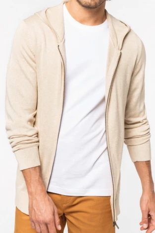 Beige men's hooded pullover in Lyocell TENCEL and organic cotton_105780