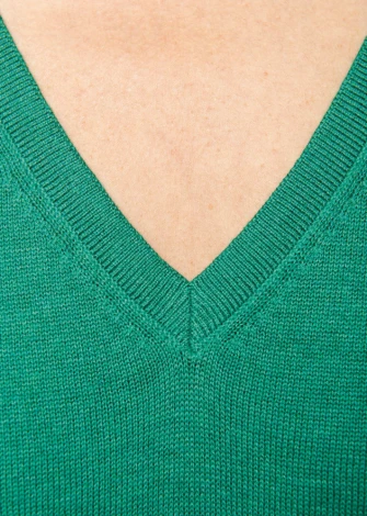 Pullover a V smeraldo da donna in Lyocell TENCEL e cotone bio_106093