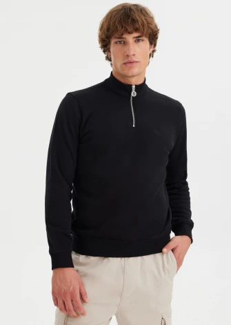 Men's Half Zip Black sweatshirt in pure organic cotton_107495
