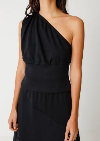 Women's black Benar one-shoulder top in pure organic cotton_108313