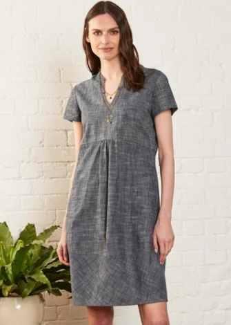 Women's Cap Sleeve Dress in Pure Fairtrade Chambray Cotton_108381