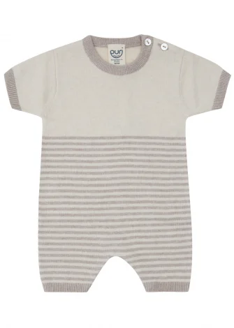 Tan striped baby rompers in Organic Cotton and silk_109558
