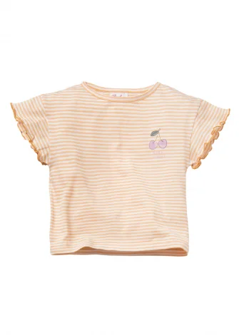 Girl's yellow striped T-shirt in pure organic cotton_109438