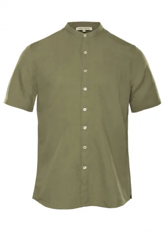 Willow green men's Ruben shirt in natural linen_109766