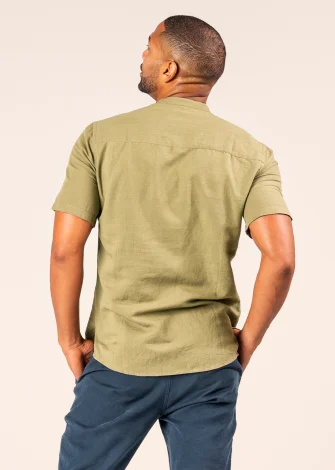 Willow green men's Ruben shirt in natural linen_109767