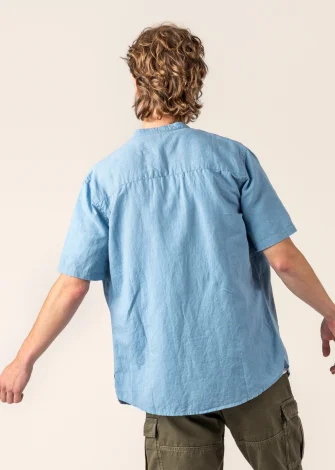 Men's ocean blue Ruben shirt in natural linen_109772
