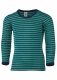 Organic wool and silk striped long-sleeved children's shirt - Navy blue/green striped