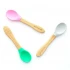 Bamboo and silicone spoons 3 pieces - Gray-Pink-Green