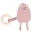 CRINKLE CAT PINK WITH WOODEN TEETHER in organic cotton and wood - Old rose