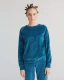 Nicky women's sweater in organic cotton chenille - Petrol blue