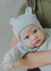 ORGANIC COTTON HAT WITH TEDDY EARS - Azzurro polvere