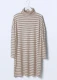 BLUSBAR turtleneck dress for women in pure merino wool - Natural-sand striped