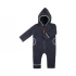 Overall with hood for kids in organic wool fleece - Navy Blue
